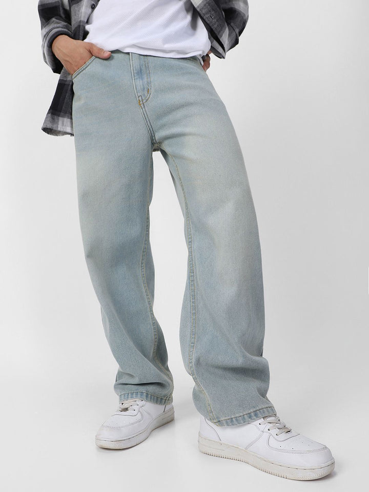 Urbano Fashion Men Loose Relaxed Fit Heavy Fade Jeans