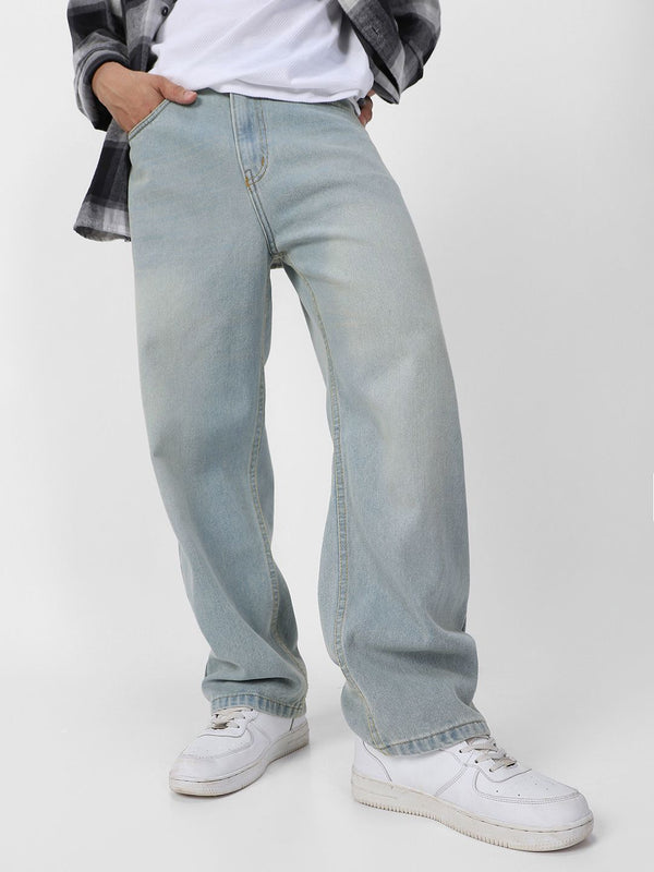 Urbano Fashion Men Loose Relaxed Fit Heavy Fade Jeans