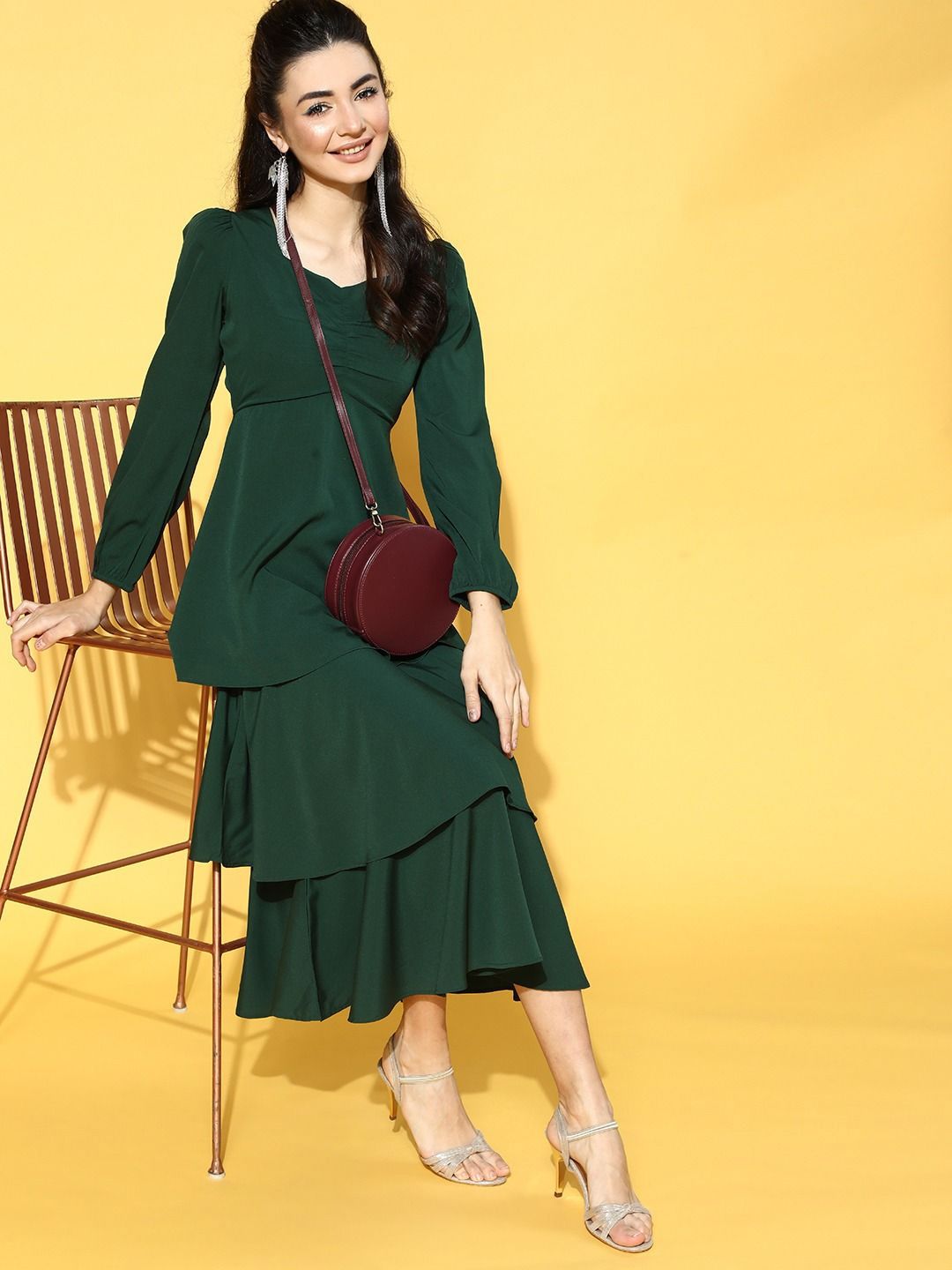 Berrylush Puff Sleeve Layered A-Line Maxi Dress