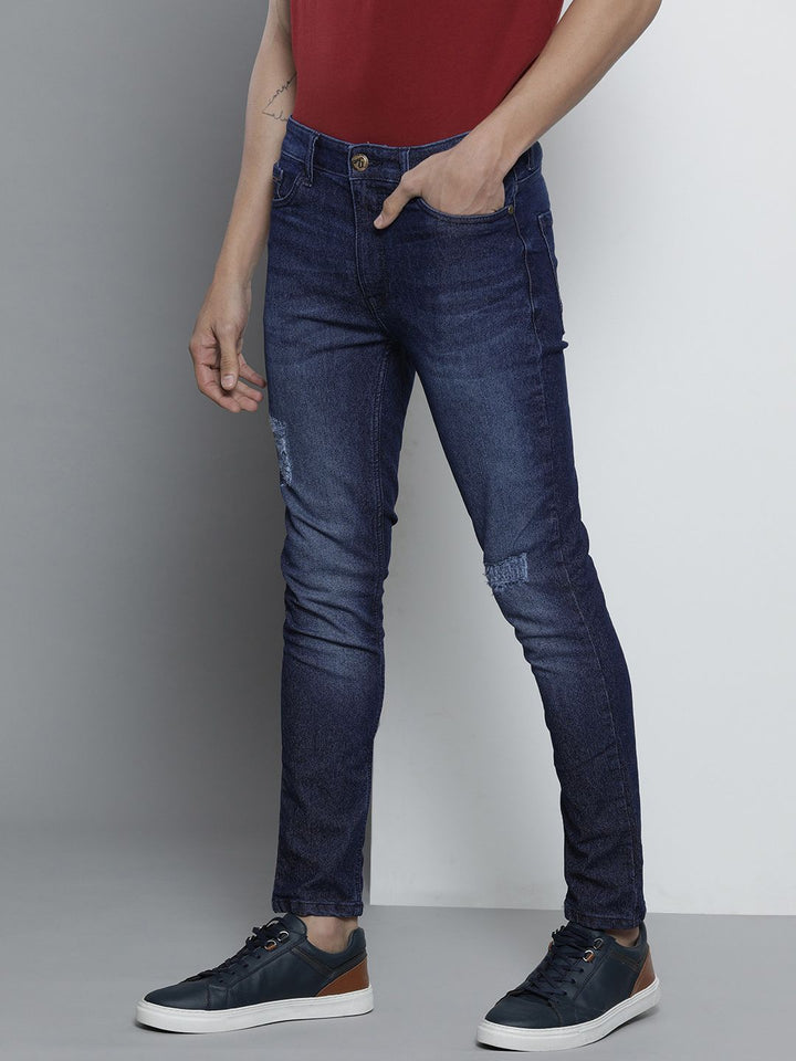 The Indian Garage Co Men Navy Blue Slim Fit Low Distress Light Fade Stretchable Jeans