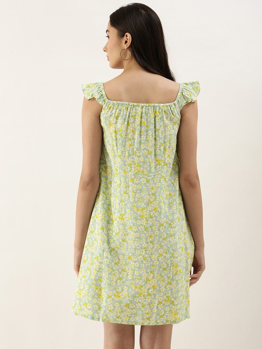 AND Green Floral Printed A-Line Dress