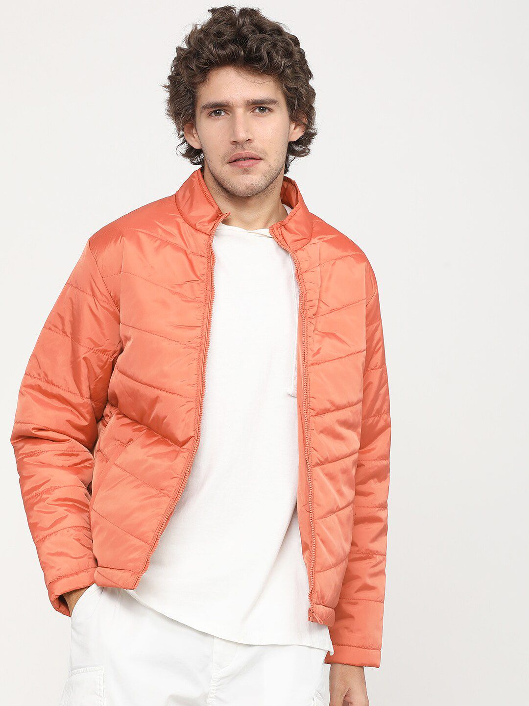 HIGHLANDER Men Orange Padded Jacket with Patchwork