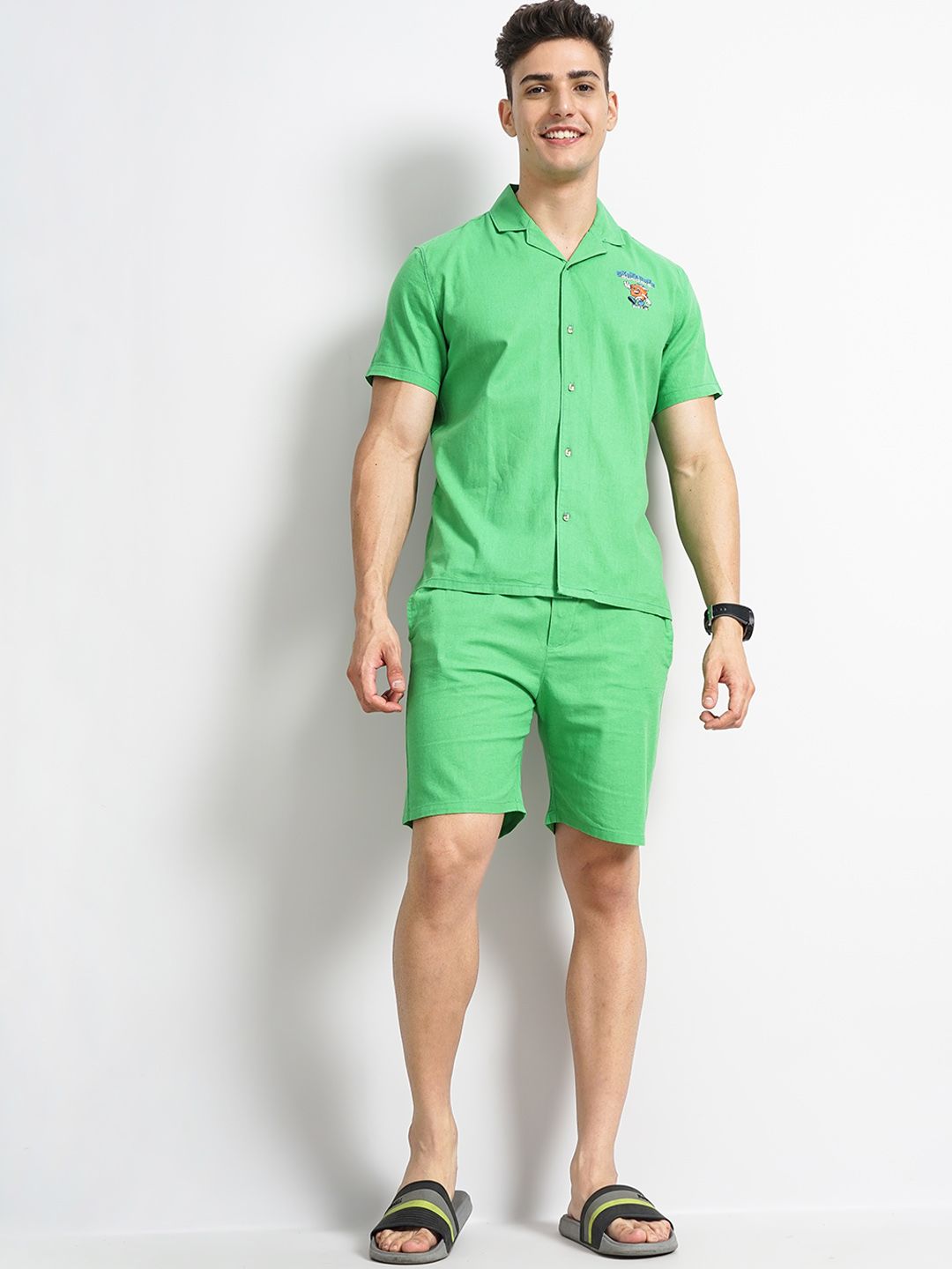 The Indian Garage Co Printed Pure Cotton Shirt With Shorts Co-Ords
