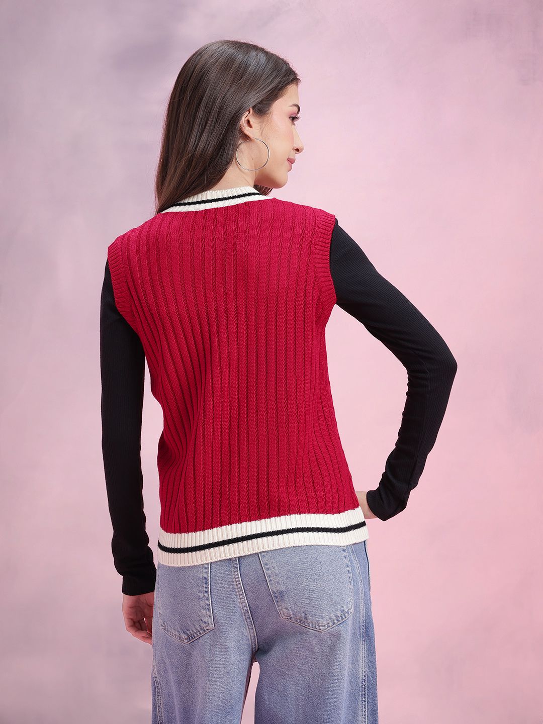 DressBerry Cable Knit Contrast Trim Sweater Vest