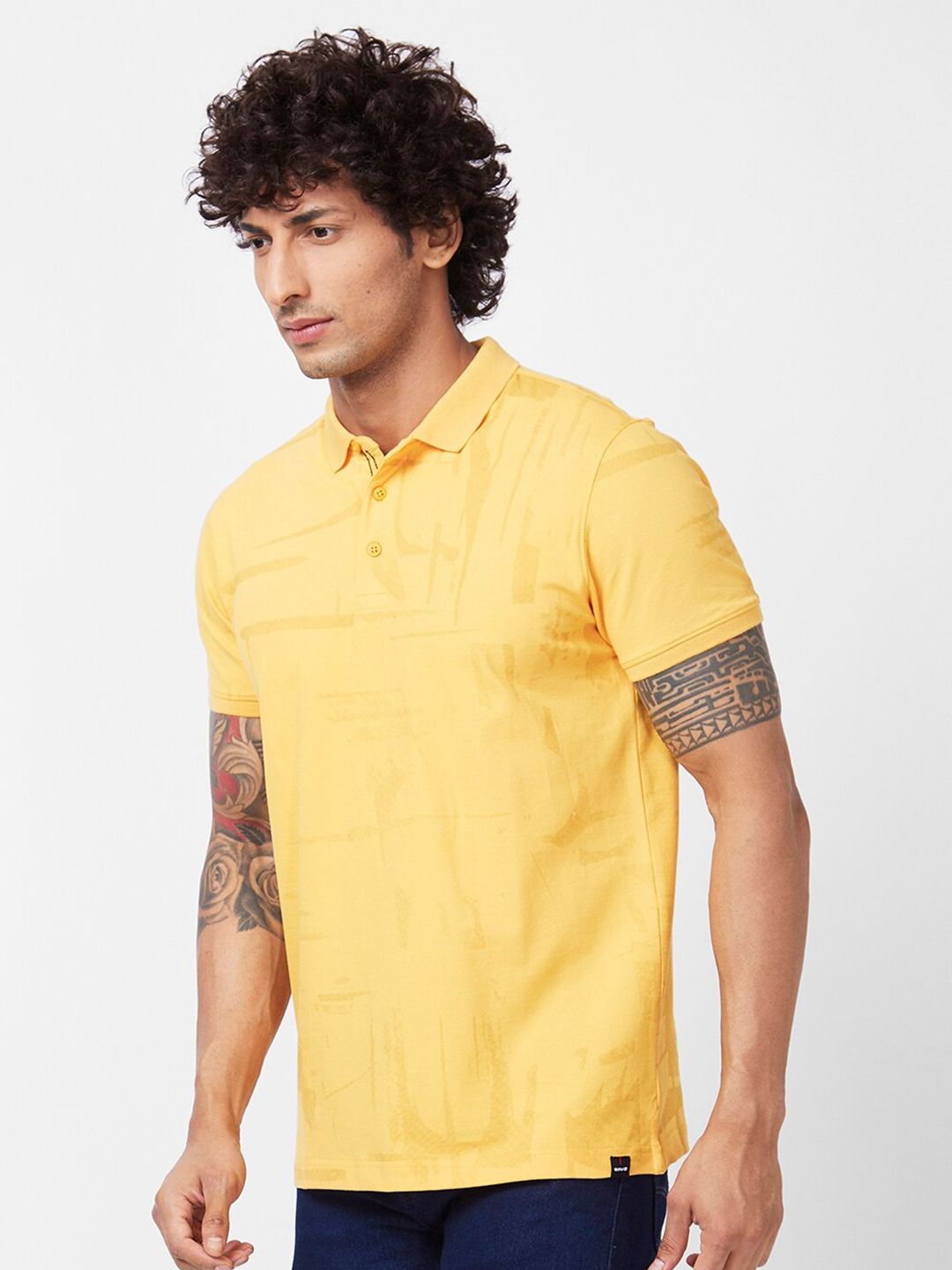SPYKAR Abstract Printed Polo Collar Slim Fit Cotton T-shirt