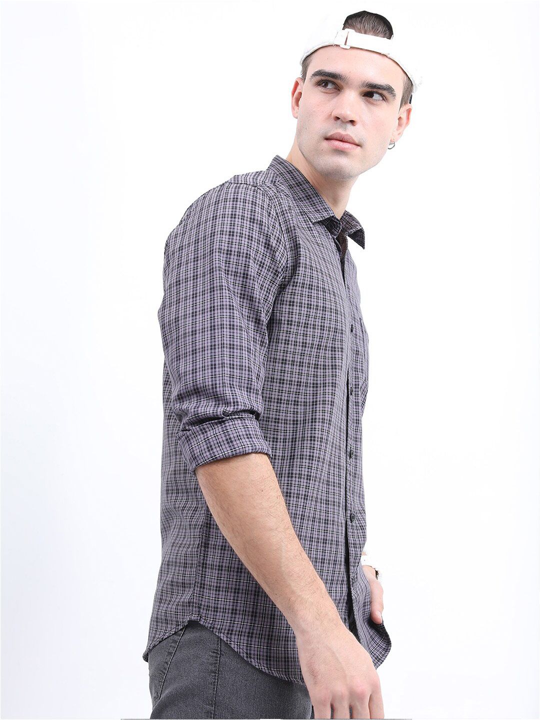 HIGHLANDER Men Grey Slim Fit Checked Casual Shirt