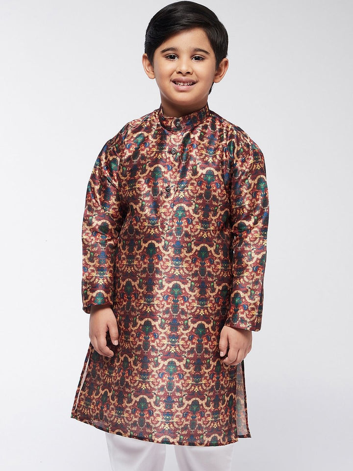 SOJANYA Motif Etnik Maroon Lelaki Bercetak Kurta
