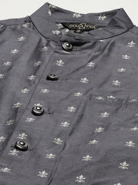 SOJANYA Men Black Chikankari Pure Cotton Kurta with Churidar & Nehrujacket