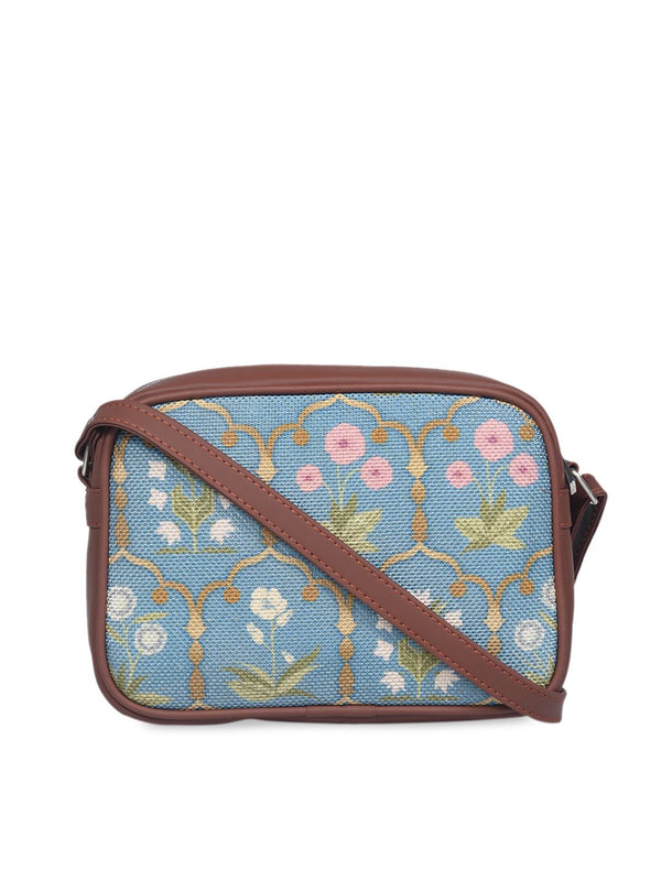 ZOUK Women Blue Floral Printed Structured Sling Bag