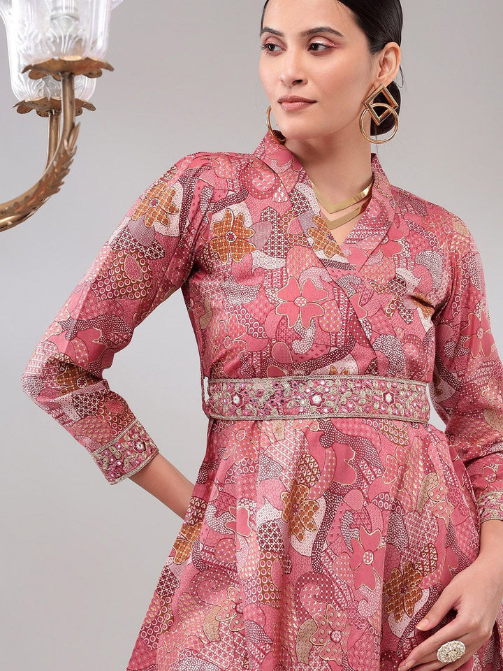 Bani Women Abstract Printed Shawl Neck Tunic With Straight Trousers