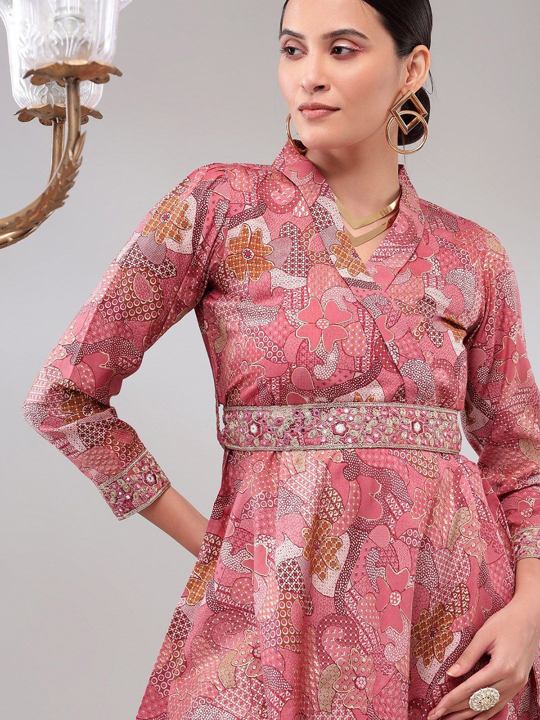 Bani Women Abstract Printed Shawl Neck Tunic With Straight Trousers