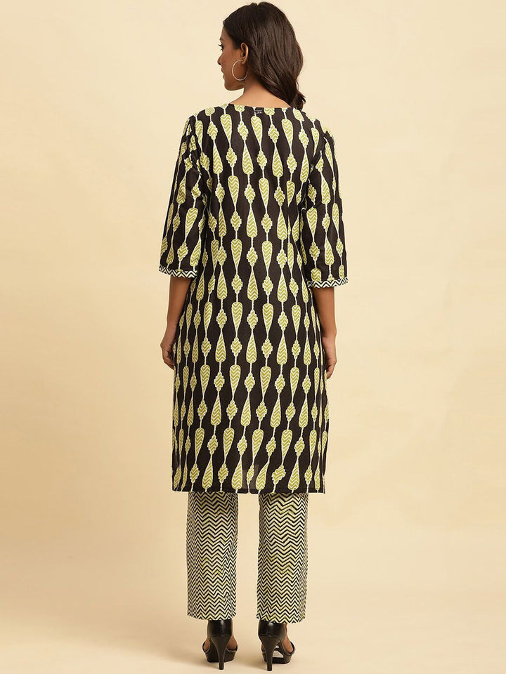 W Ethnic Motifs Printed Pure Cotton Straight Kurta With Trouser