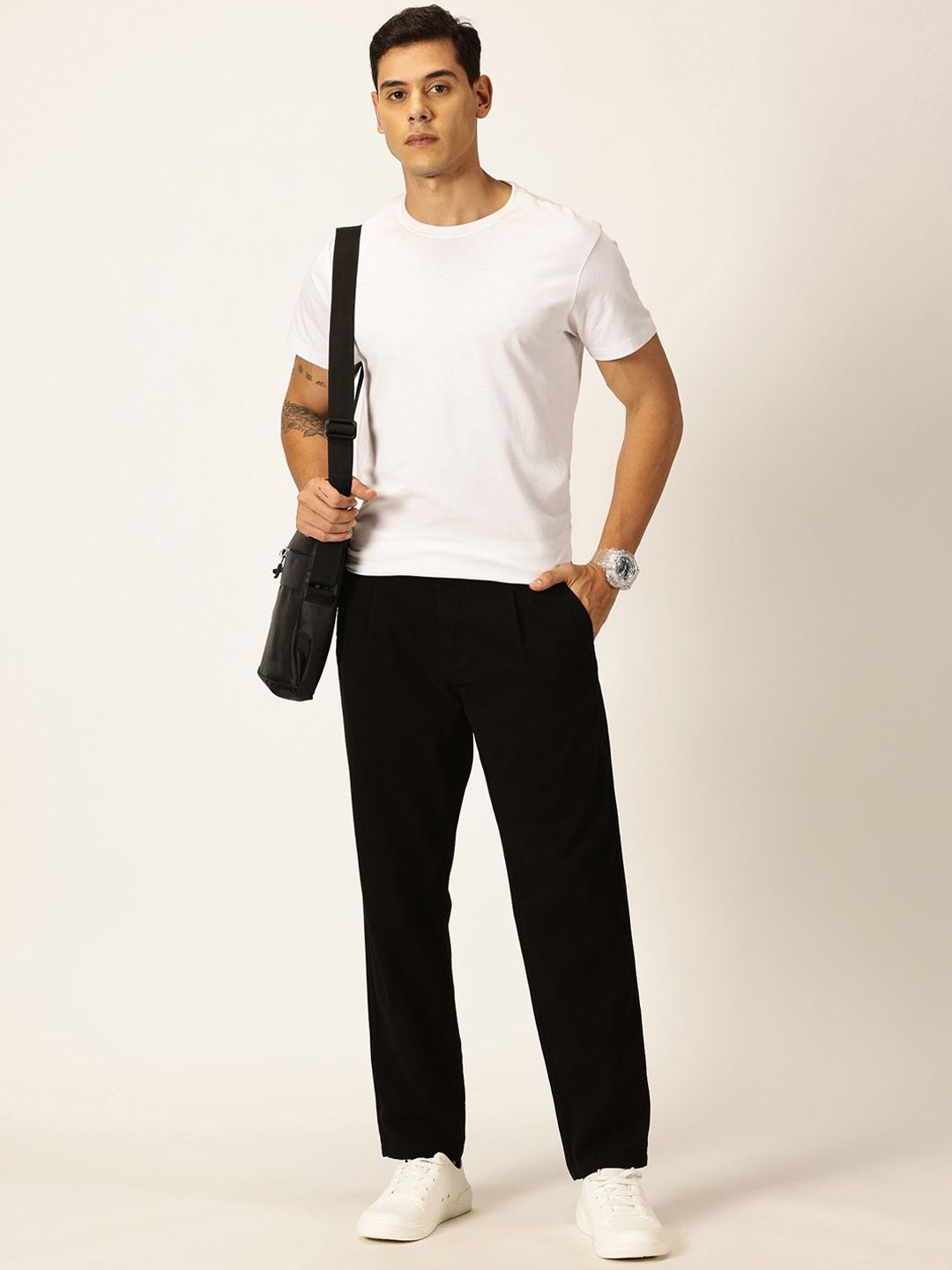 Thomas Scott Men Smart Straight Fit Mid-Rise Easy Wash Pure Cotton Chinos Trousers