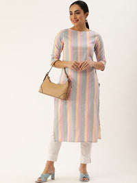 KALINI Women Striped Keyhole Neck Flared Sleeves Sequinned Kurta