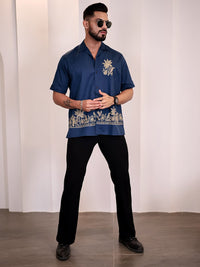 Eszett Men Floral Printed Cuban Collar Cotton Casual Shirt