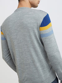 Raymond Men Grey Melange & Blue Colourblocked Pullover