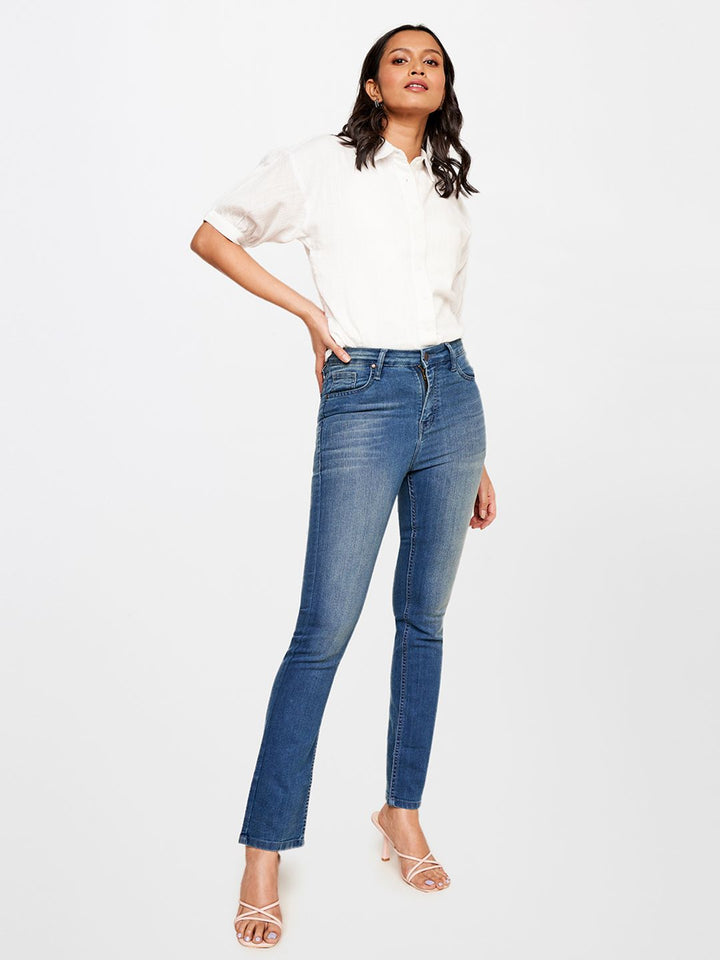AND Women Straight Fit Light Fade Printed Stretchable Jeans