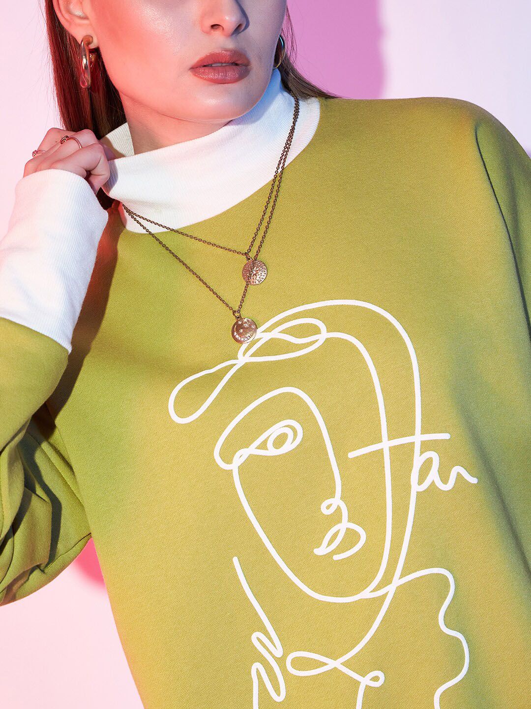 Street 9 Grafik Bercetak Turtle Neck Fleece Pullover Sweatshirt