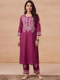 House of Chikankari Women Ethnic Motifs Embroidered Regular Thread Work Kurta with Trousers