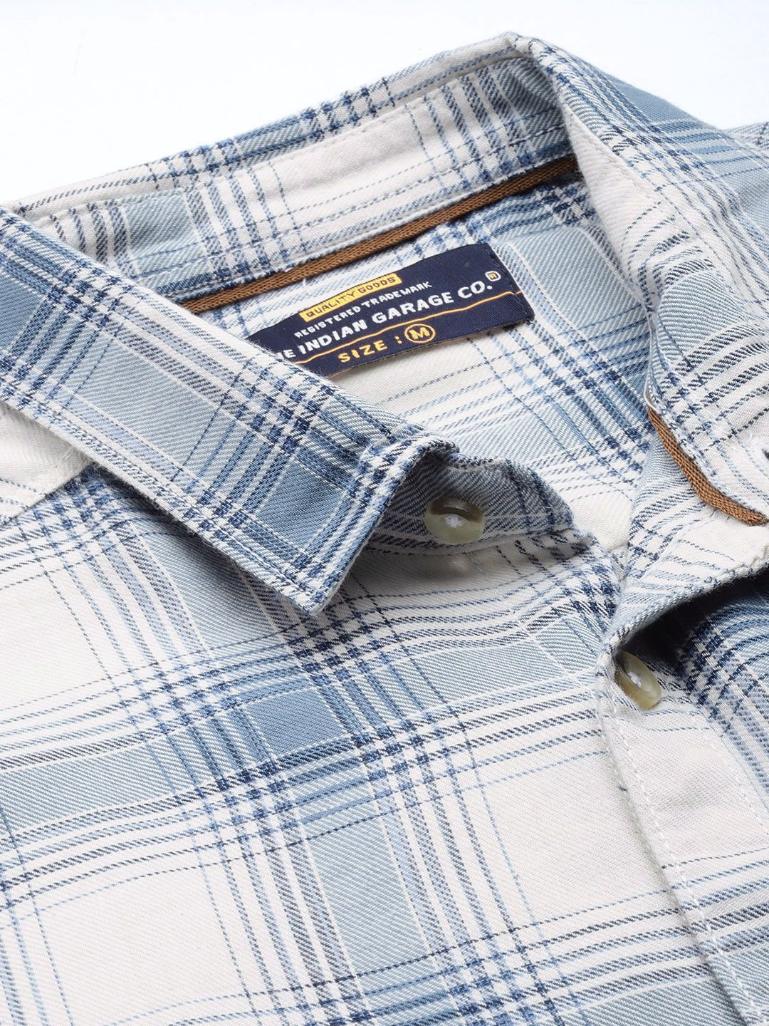 The Indian Garage Co Men Cream-Coloured Tartan Checked Casual Shirt
