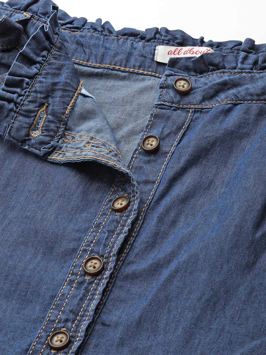 all about you Blue Pure Cotton Denim A-Line Skirt with Belt