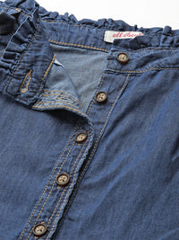 all about you Blue Pure Cotton Denim A-Line Skirt with Belt