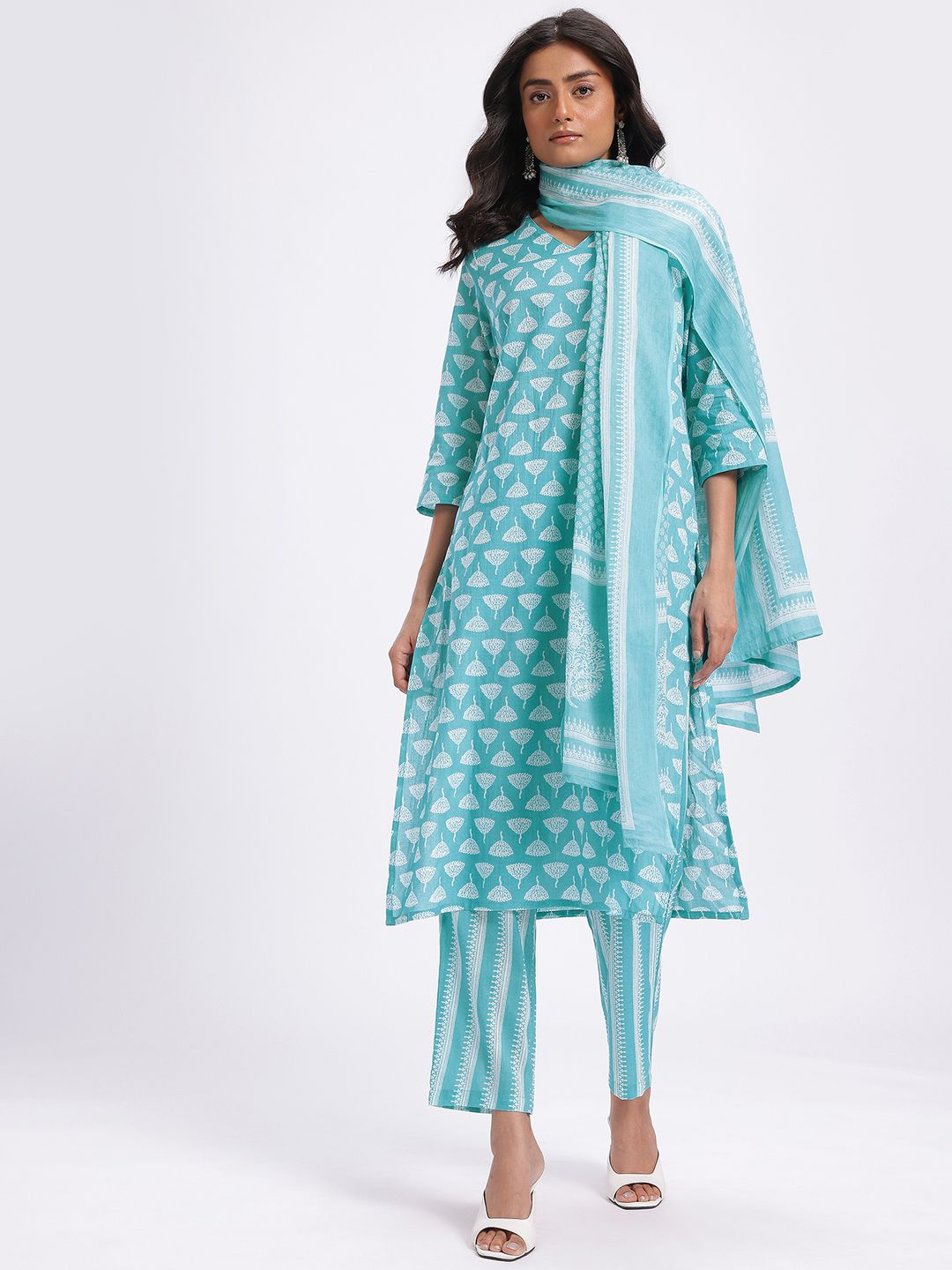 Anouk Printed Pure Cotton Kurta with Trousers & Dupatta