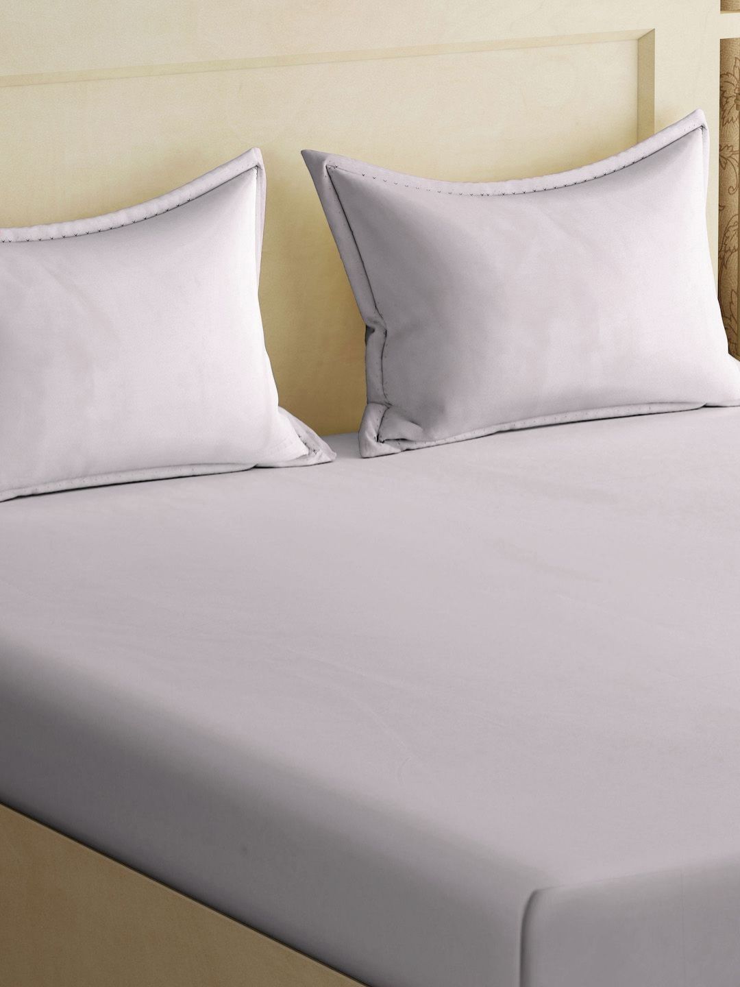 KLOTTHE Beige Solid Cotton 300 TC King Fine Bedsheet with 2 Pillow Covers-250 x 225 cm