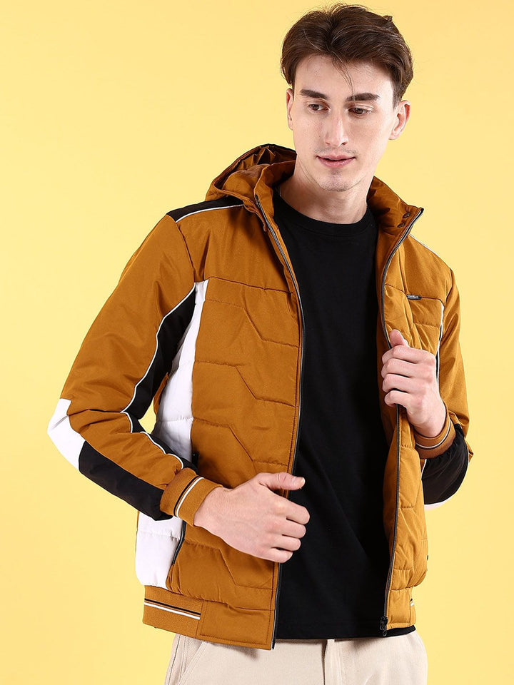 The Indian Garage Co Men Colourblocked Bomber Jacket with Hood
