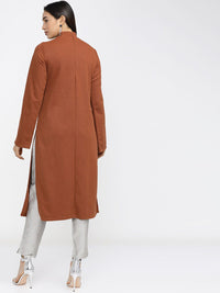 Vishudh Women Brown Flared Sleeves Thread Work Kurta