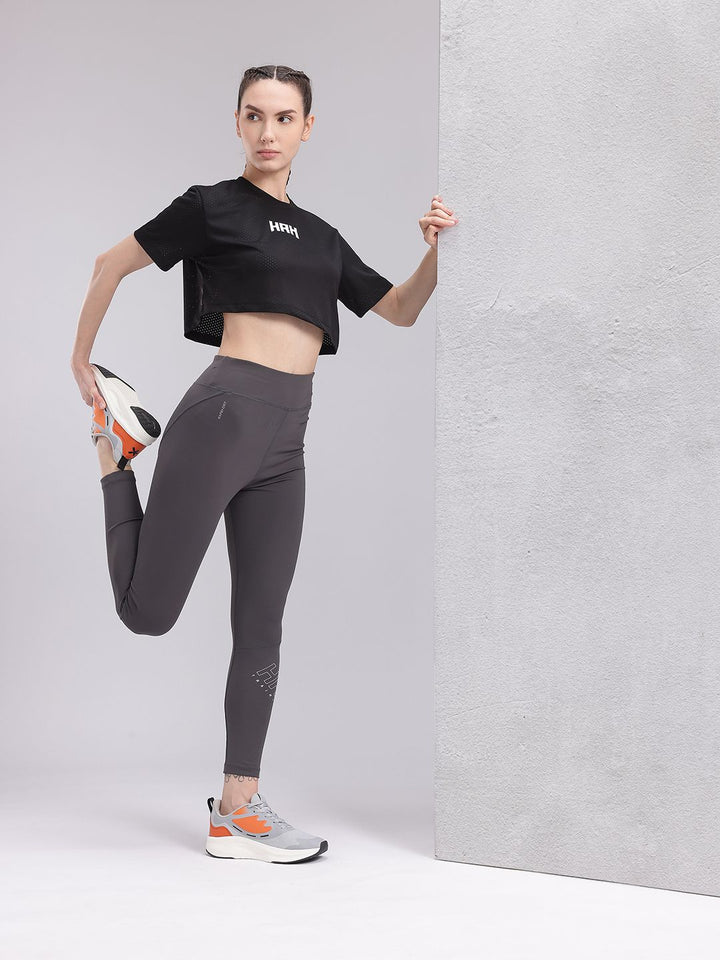 HRX by Hrithik Roshan Brand Logo Printed Relaxed Training Crop T-shirt