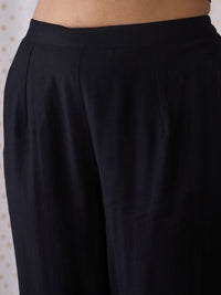 Indo Era Black Floral Embroidered Thread Work Kurta with Trousers & Dupatta