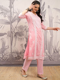 Vishudh Ethnic Motifs Embroidered Thread Work Pure Cotton Kurta with Trousers & Dupatta