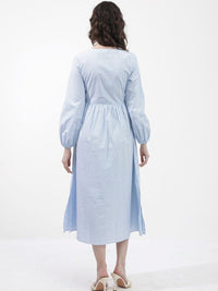 Rareism Striped Fit & Flare Cotton Midi Dress