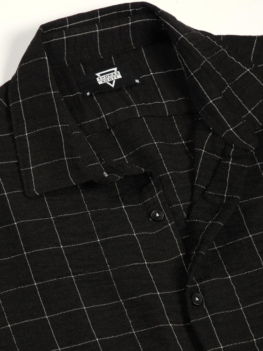 Thomas Scott Men Smart Spread Collar Windowpane Checked Slim Fit Casual Shirt