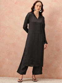all about you Notched Lapel Collar Drop-Sleeves Satin Straight Kurta with Palazzos