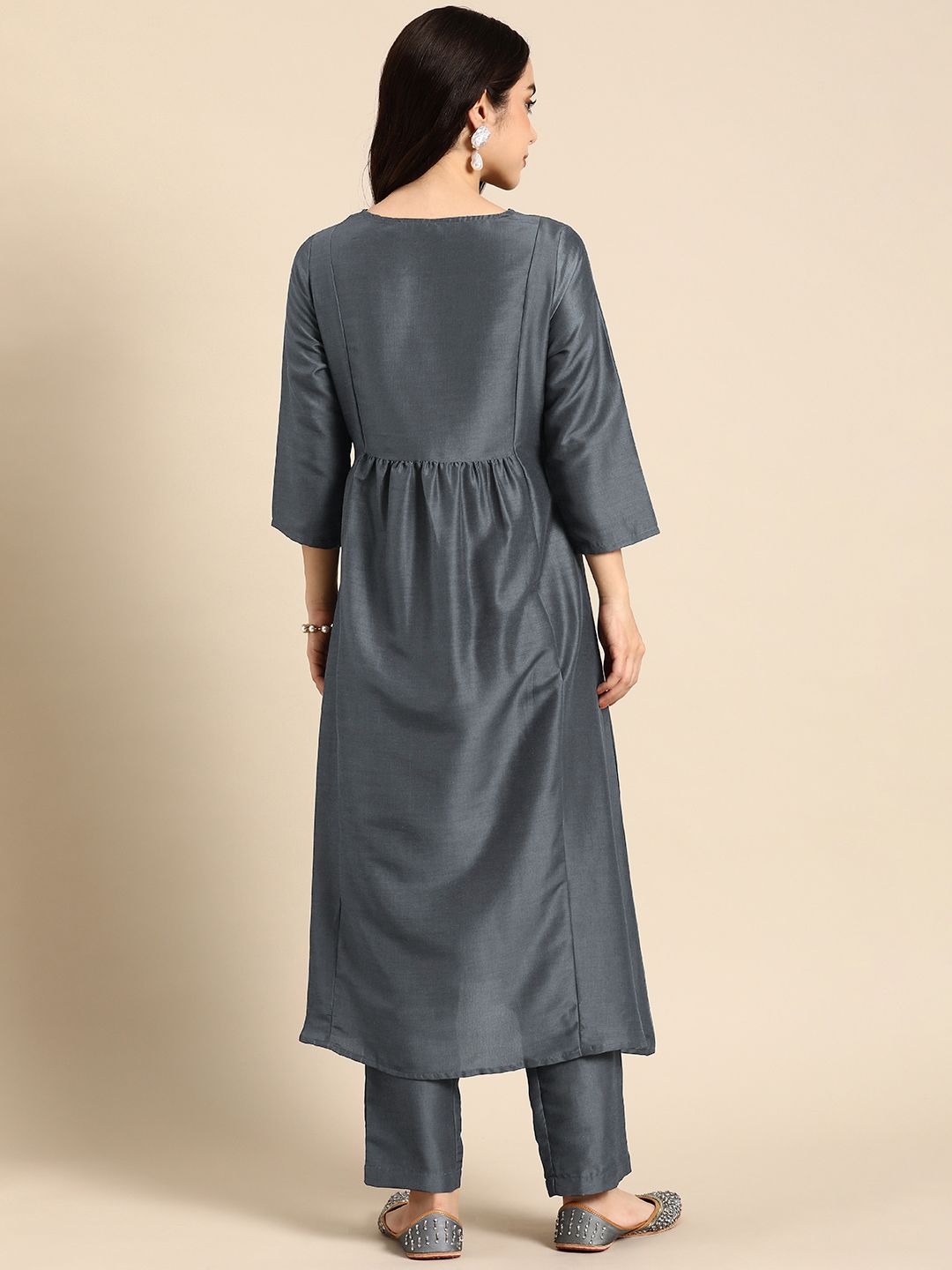 Anouk Ethnic Motifs Embroidered Regular Mirror Work Kurta with Trousers