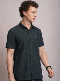 LOCOMOTIVE Premium Dobby Textured Checked Utility Cotton Pocket Regular Shirt