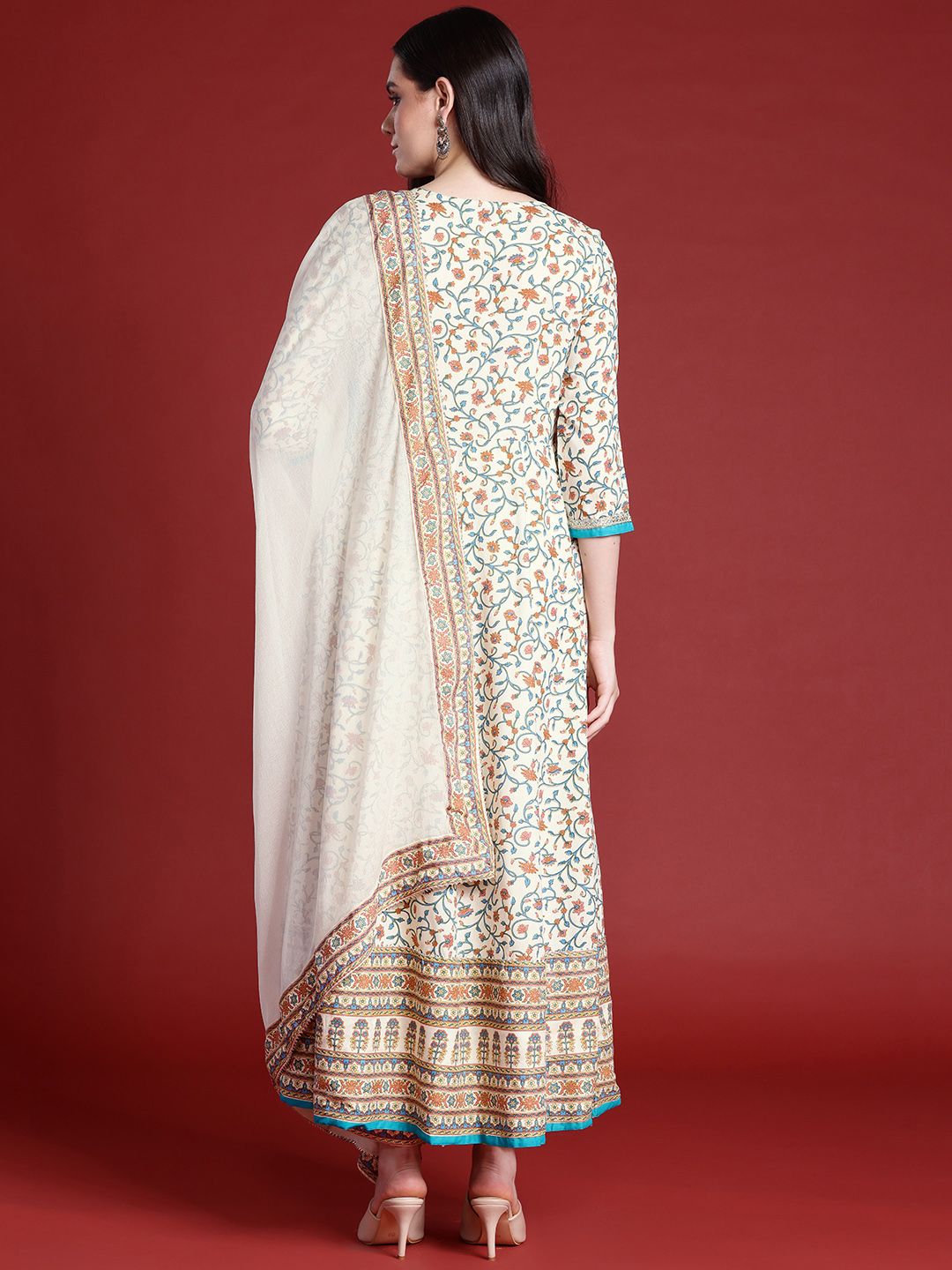 Anouk Ethnic Motifs Print Angrakha Kurta with Trousers & Dupatta