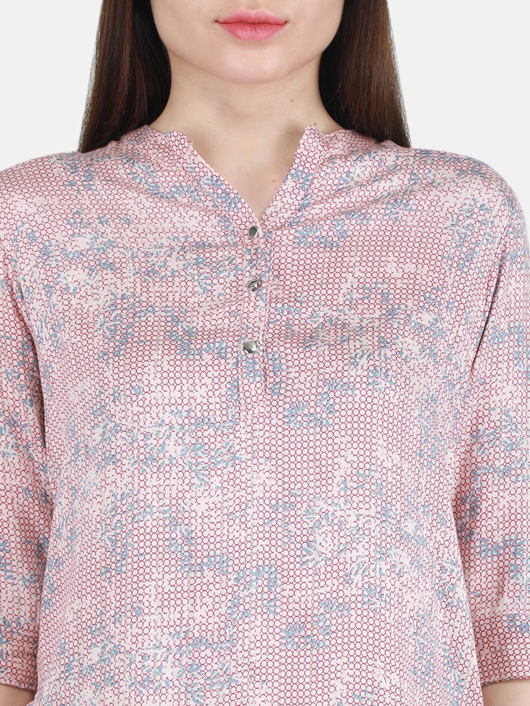 Monte Carlo Floral Printed Mandarin Collar Top