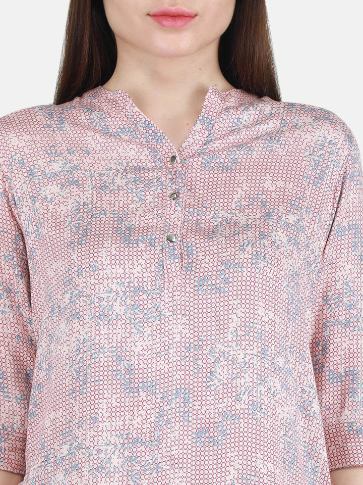 Monte Carlo Floral Printed Mandarin Collar Top