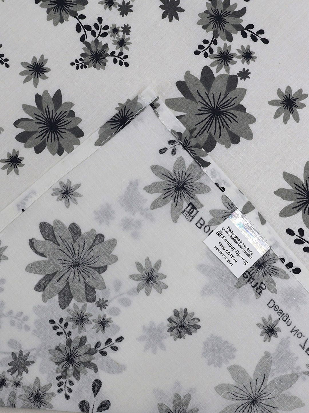BOMBAY DYEING Vintage Grey Printed Pure Cotton 180 TC  Bedsheet Set 1.52 m X 2.28 m
