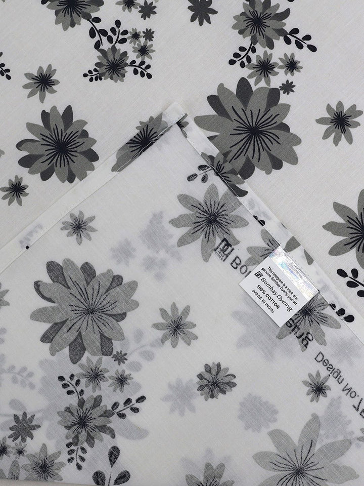 BOMBAY DYEING Vintage Grey Printed Pure Cotton 180 TC  Bedsheet Set 1.52 m X 2.28 m
