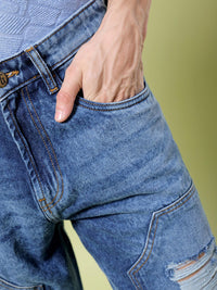 The Indian Garage Co Men Straight Fit Highly Distressed Mid Rise Heavy Fade Cotton Jeans