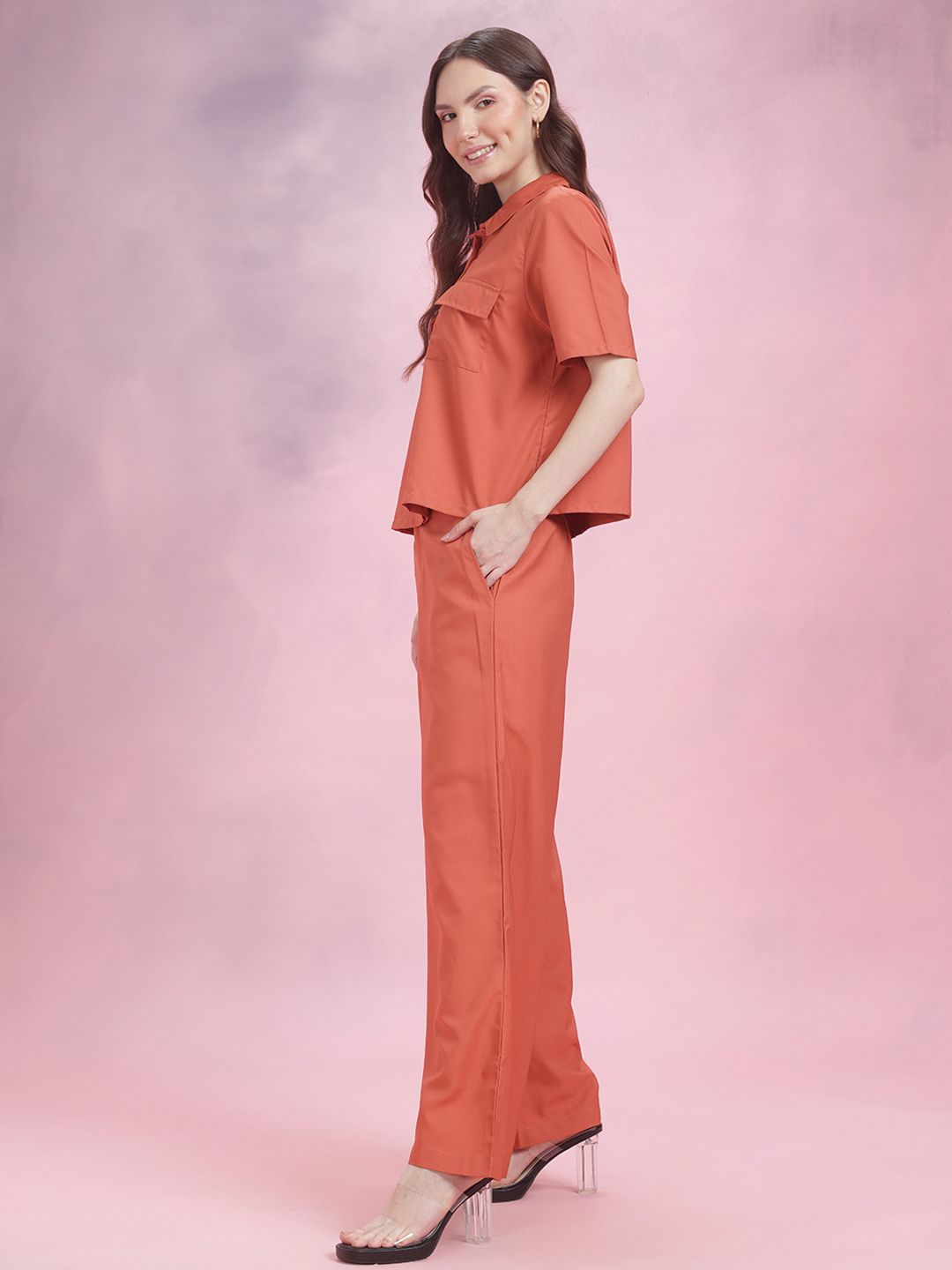 DressBerry Pocket Detailing Shirt with Wide-Leg Trousers