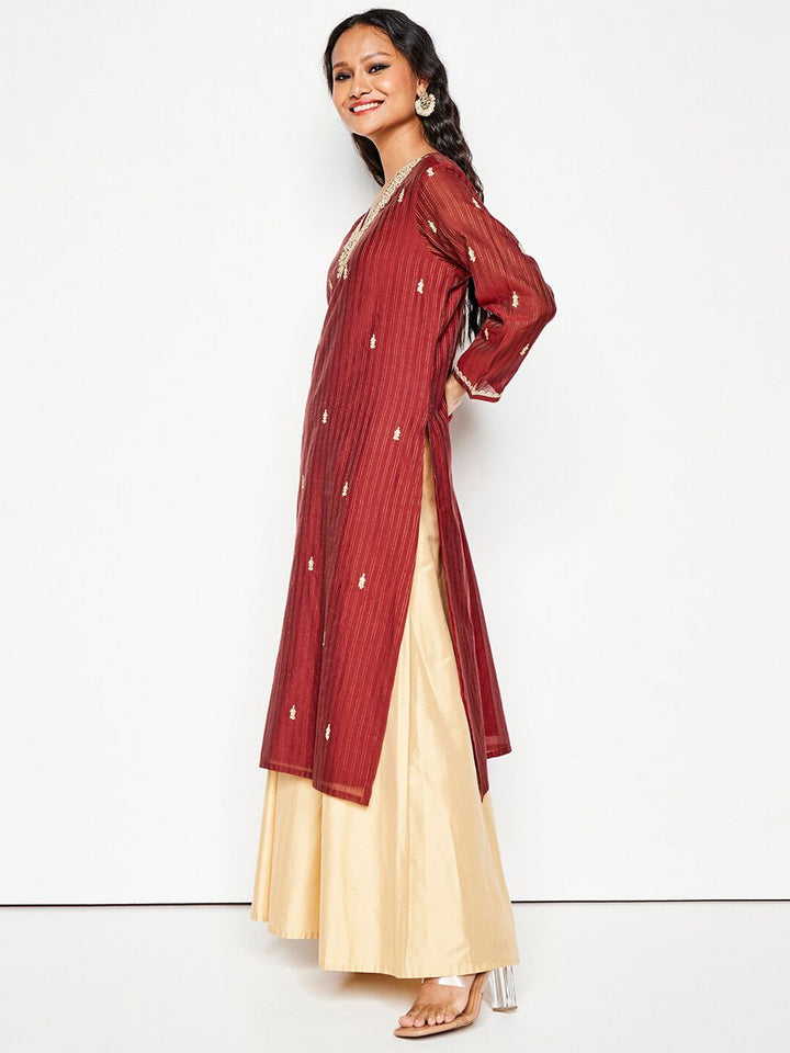 Global Desi V Neck Long Sleeves Yoke Design Rayon A Line Kurta