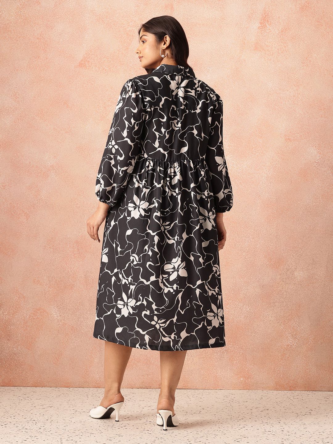 all about you Plus Size Floral Print Shirt Midi Dress