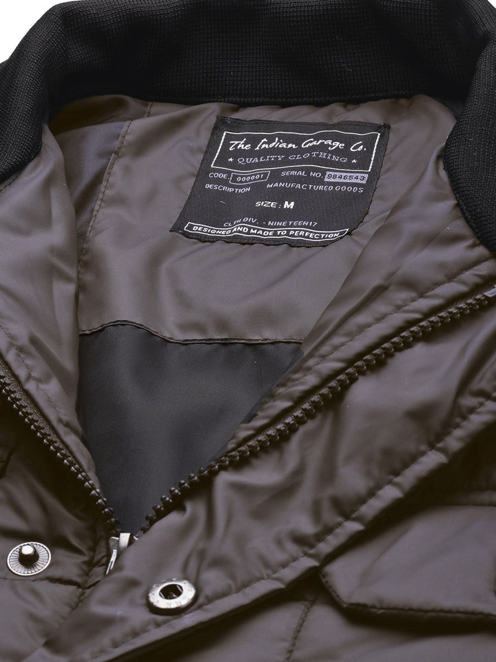 The Indian Garage Co Men Charcoal Grey Solid Padded Jacket