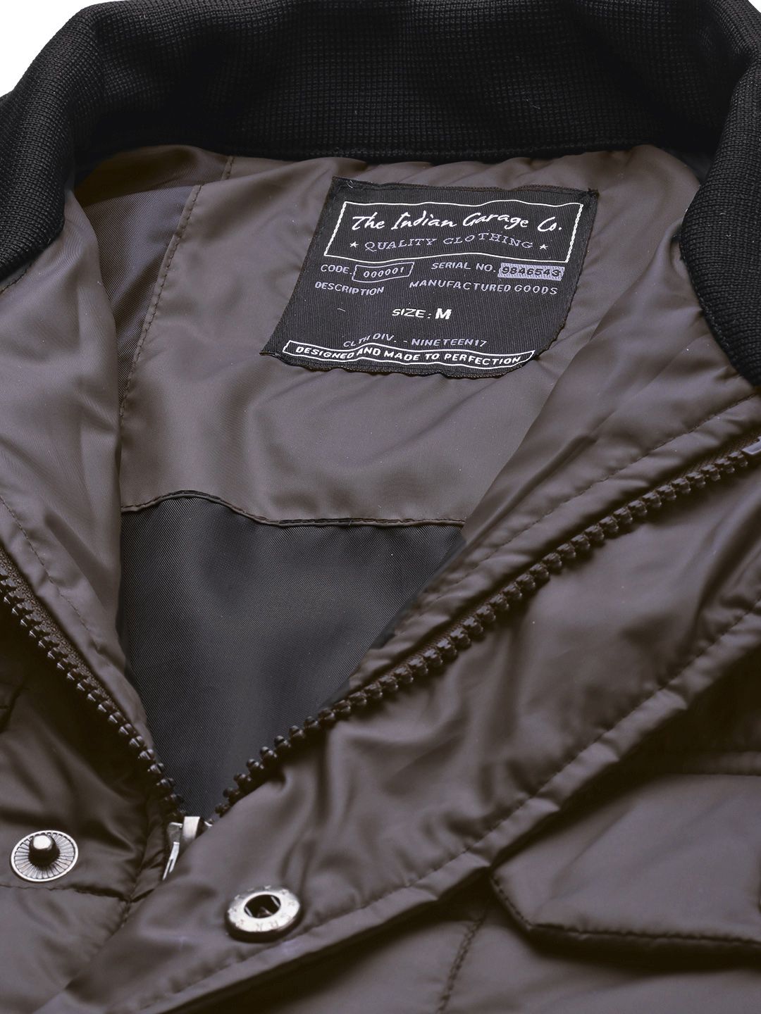 The Indian Garage Co Men Charcoal Grey Solid Padded Jacket