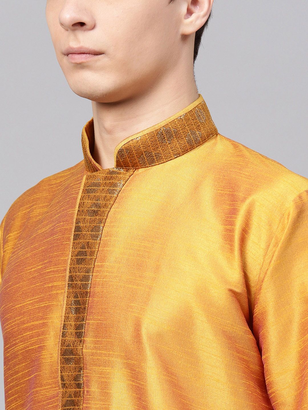 SOJANYA Lelaki Mustard Tenun Kuning Design Kurta Lurus